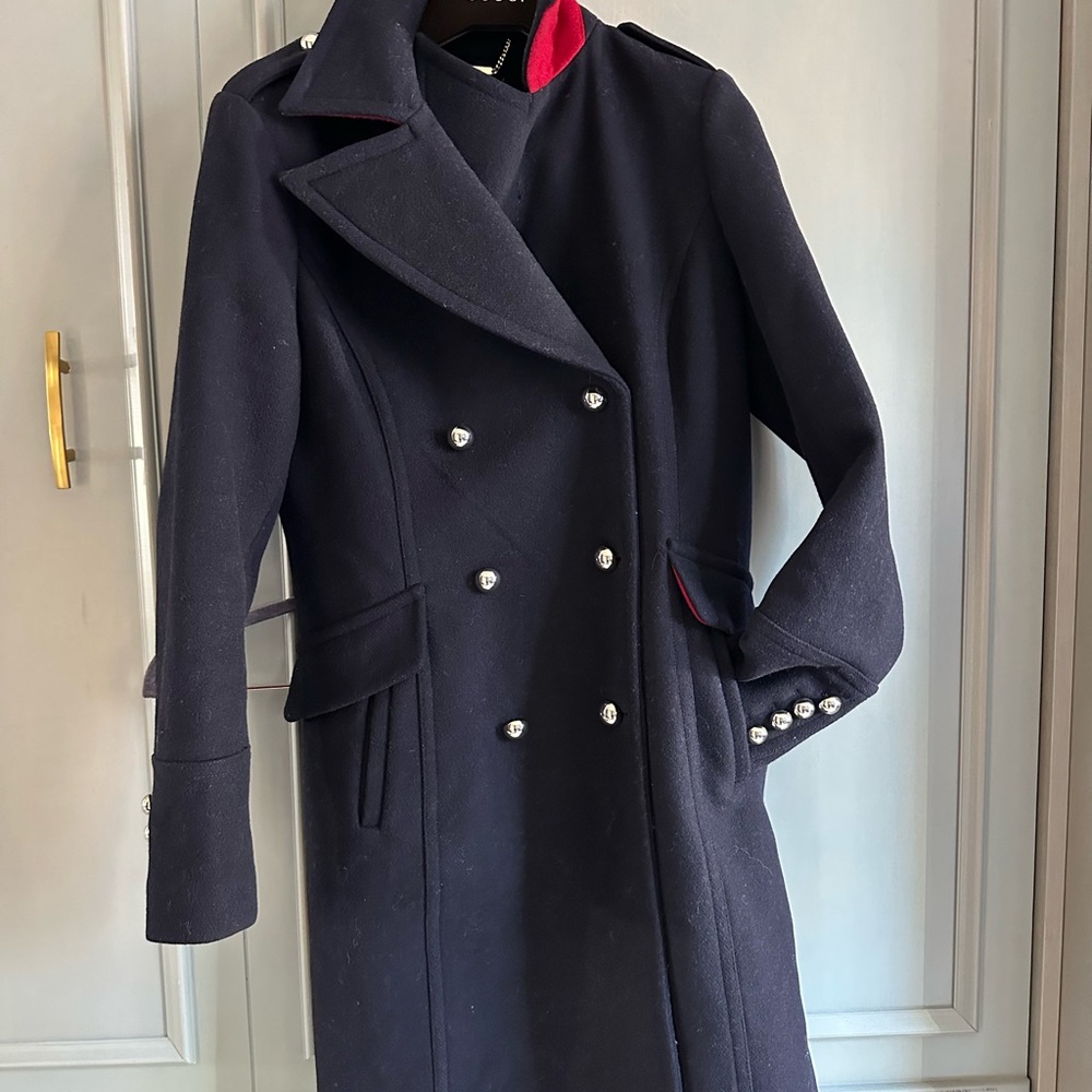 Michael Kors Navy/Black Wool Coat with Gold  Accents